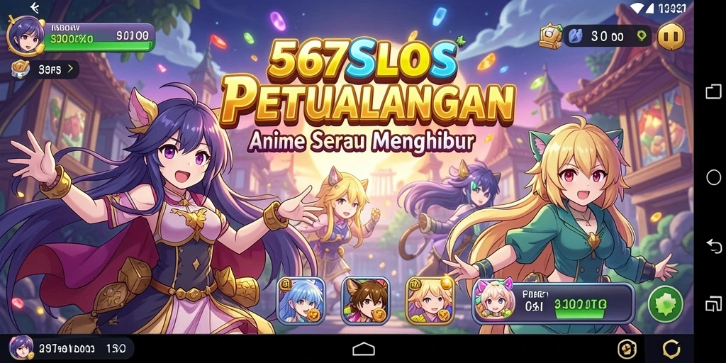 Screenshot gameplay 567SLOTS menampilkan karakter anime dan slot yang seru.