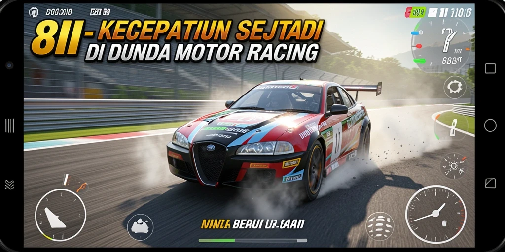 Screenshot gameplay 8II menampilkan balapan motor yang mendebarkan.