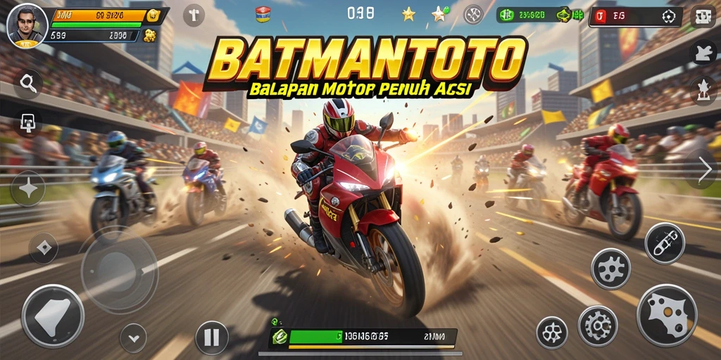 Tampilan gameplay seru dari BATMANTOTO dengan balapan motor yang mendebarkan.