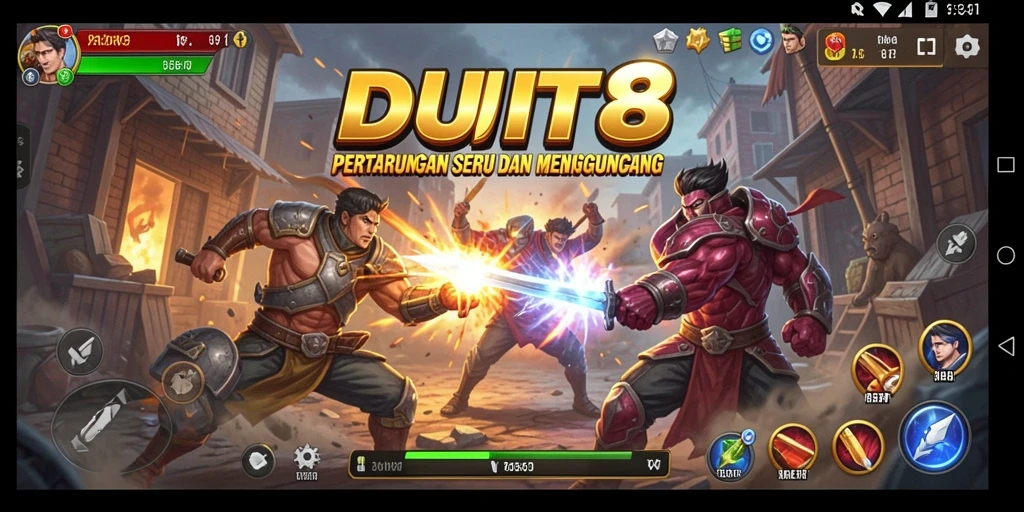Tampilan pertarungan mendebarkan di DUIT8 dengan karakter beraksi.