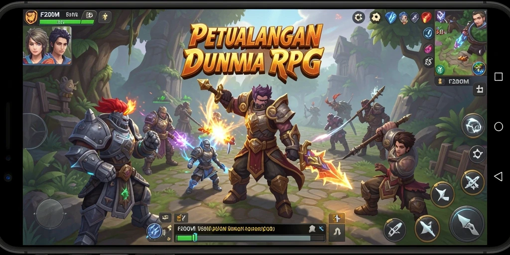 Tangkapan layar utama F200M menampilkan pertarungan seru dengan monster legendaris.