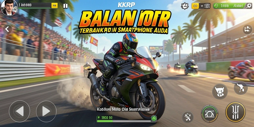 Screenshot KKRP menampilkan balapan motor cepat dan seru di trek yang menantang.