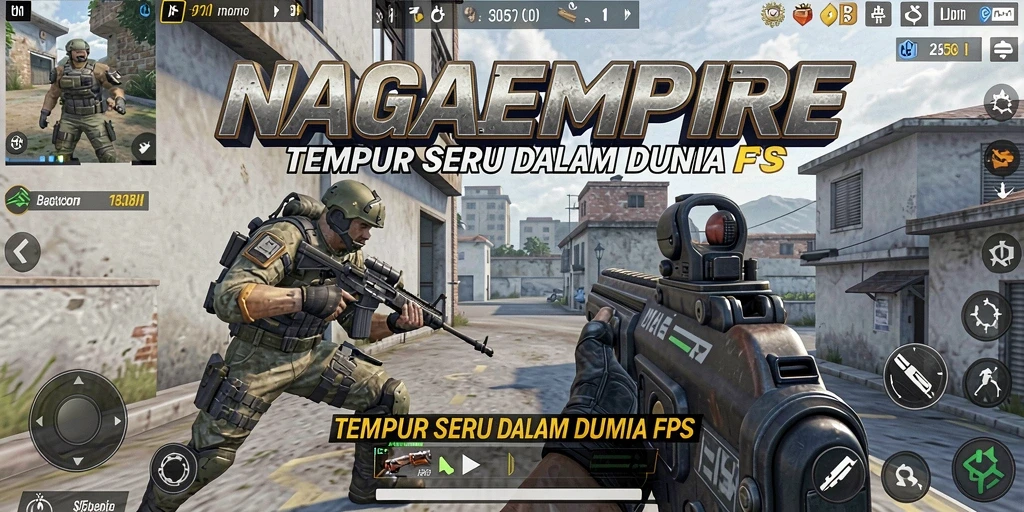 Tampilan menarik dari gameplay NAGAEMPIRE saat bertarung dalam mode FPS.