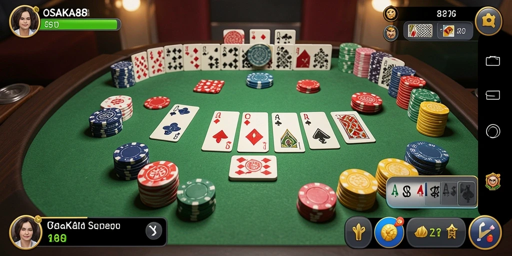 Screenshot menunjukkan tampilan gameplay seru OSAKA88 Gaple.