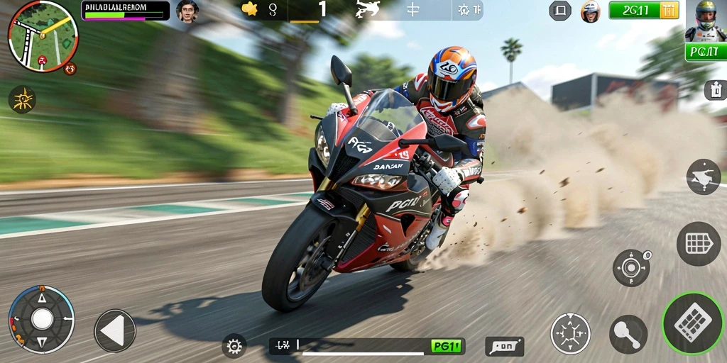 Screenshot PG11 menampilkan aksi balap motor yang intens dan grafis yang menawan.