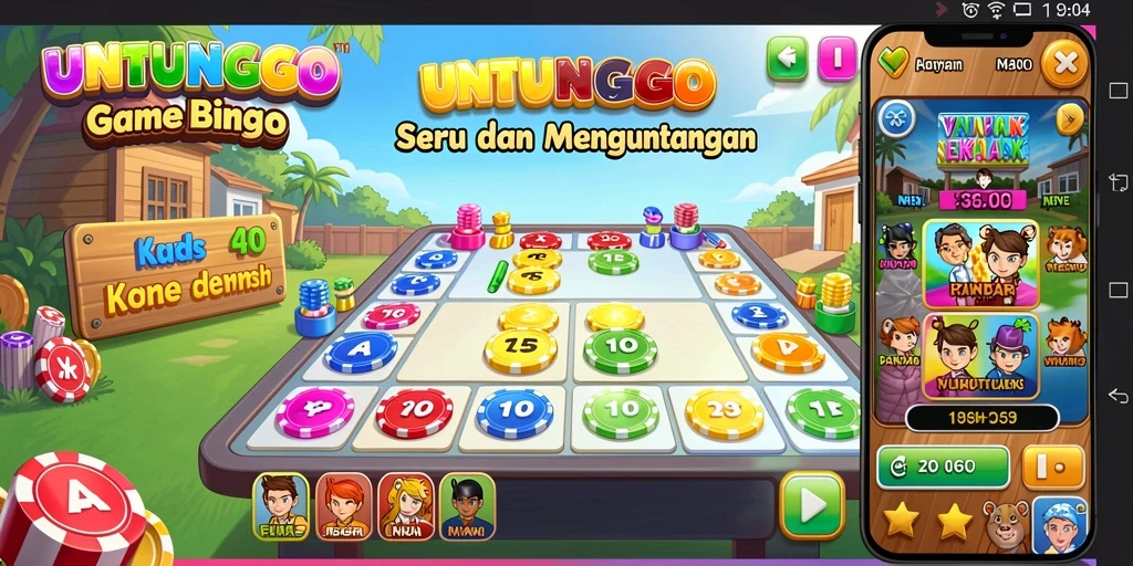 Tampilan screenshot utama UNTUNGGO yang menunjukkan aksi seru permainan Bingo.